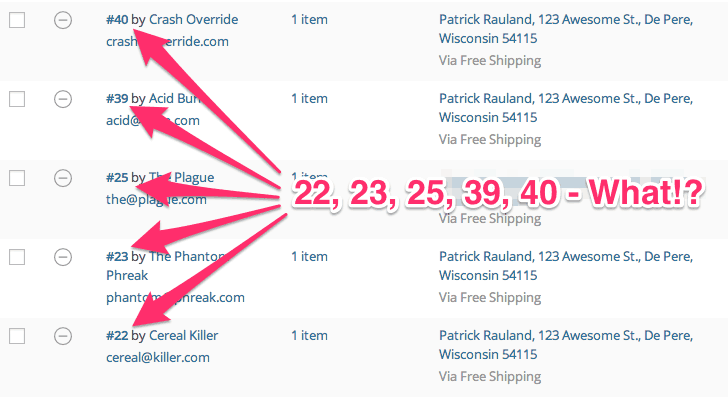 why woocommerce order numbers are out of order sequencial numbers